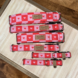 K and M Checkered Hearts Dog Collar | Henlo Pets