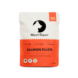 MeatyTreaty Freeze Dried Salmon Fillets Dog Treats 80g | Henlo Pets