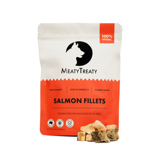 MeatyTreaty Freeze Dried Salmon Fillets Dog Treats 80g | Henlo Pets