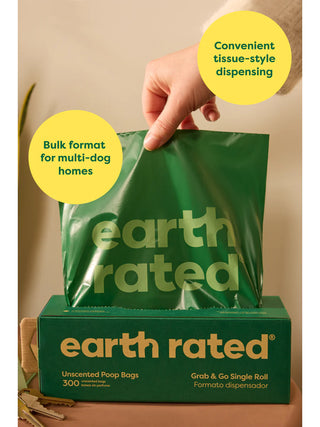 Earth Rated Biodegradable Single Roll 300 Bags With Handle | Henlo Pets