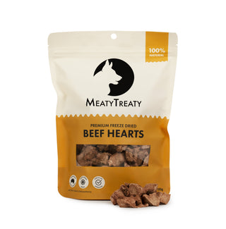 MeatyTreaty Freeze Dried Beef Hearts Dog Treats 100g | Henlo Pets