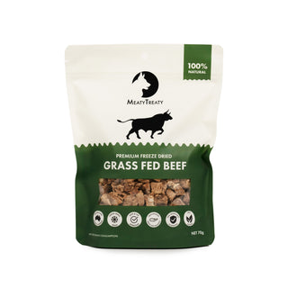 MeatyTreaty Freeze Dried Grass Fed Beef Dog Treats 70g | Henlo Pets