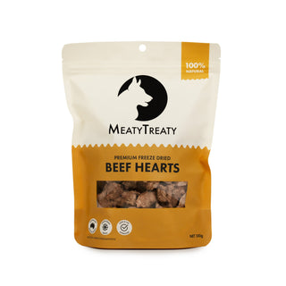 MeatyTreaty Freeze Dried Beef Hearts Dog Treats 100g | Henlo Pets
