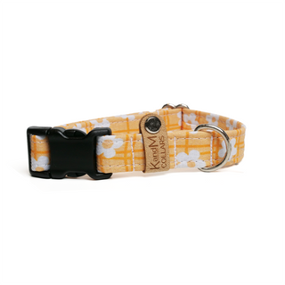 K and M Bright Yellow Daisies On Plaid Dog Collar | Henlo Pets