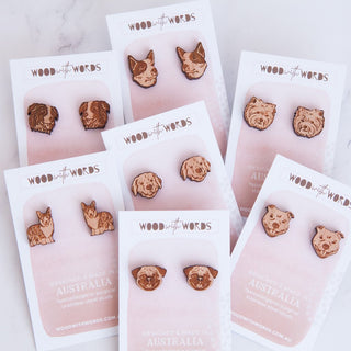 Border Collie - Wooden Stud Earrings | Henlo Pets