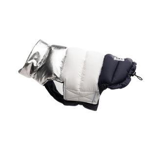 Fabdog Silver White & Navy Colour Block Puffer | Henlo Pets