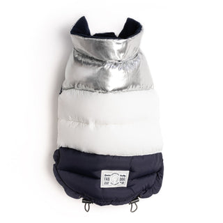 Fabdog Silver White & Navy Colour Block Puffer | Henlo Pets