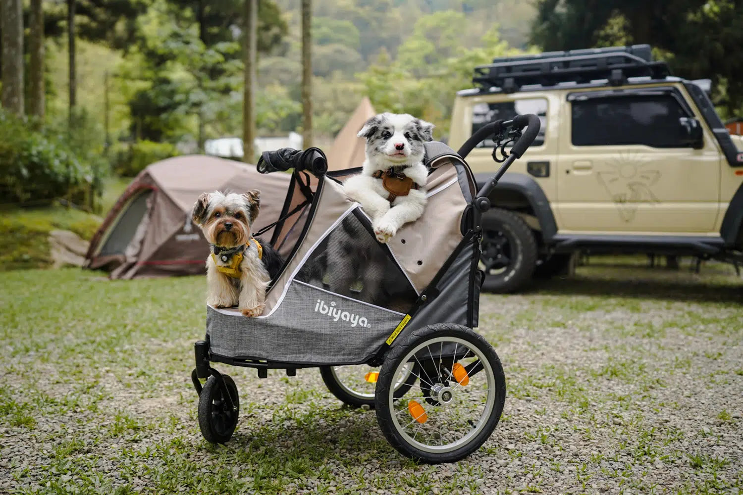 Ibiyaya Happy Pet Bike Trailer/Jogger 2.0 Foldable Pet Stroller - Latte - Henlo Pets