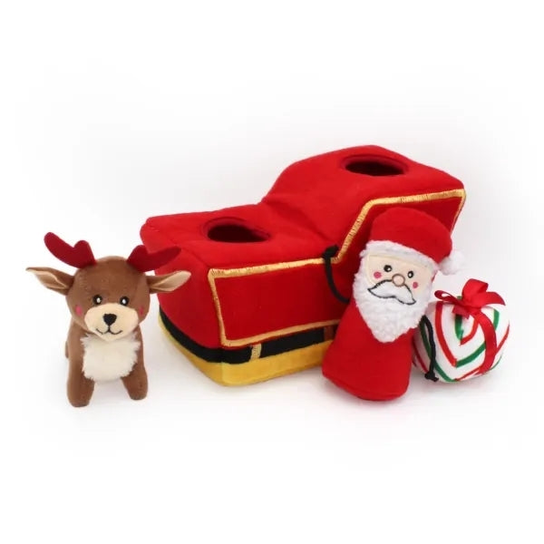 Zippy Paws Holiday Burrow Santa&#39;s Sleigh Dog Toy - Henlo Pets