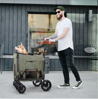 Ibiyaya Pet Wagon for dogs up to 25kg - Army Green - Henlo Pets