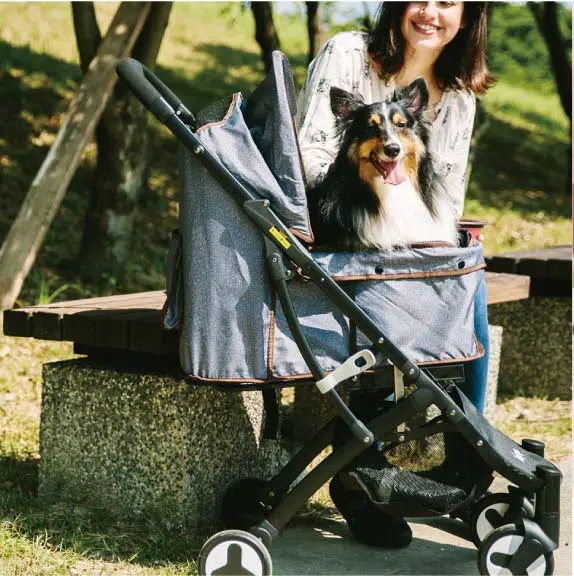 Ibiyaya Speedy Fold East Store Pet Stroller - Grey Denim - Henlo Pets