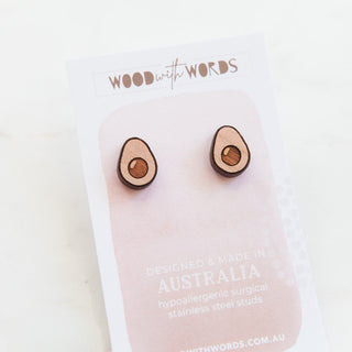 Avocado - Wooden Stud Earrings - Henlo Pets