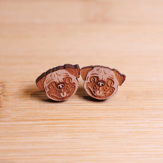 Pug - Wooden Stud Earrings - Henlo Pets