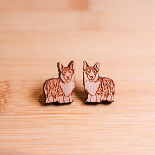 Corgi - Wooden Stud Earrings - Henlo Pets