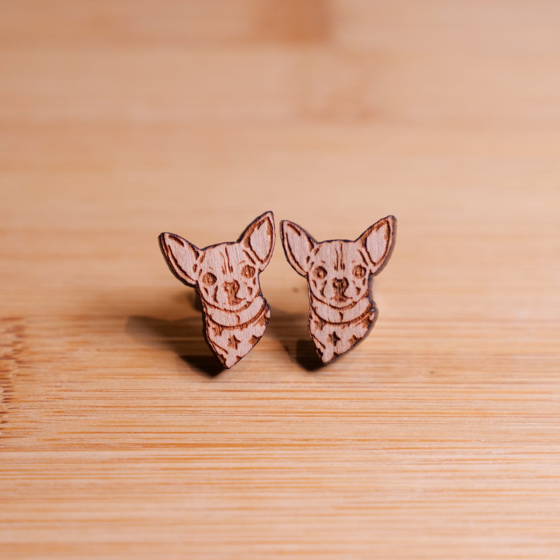 Chihuahua - Wooden Stud Earrings - Henlo Pets