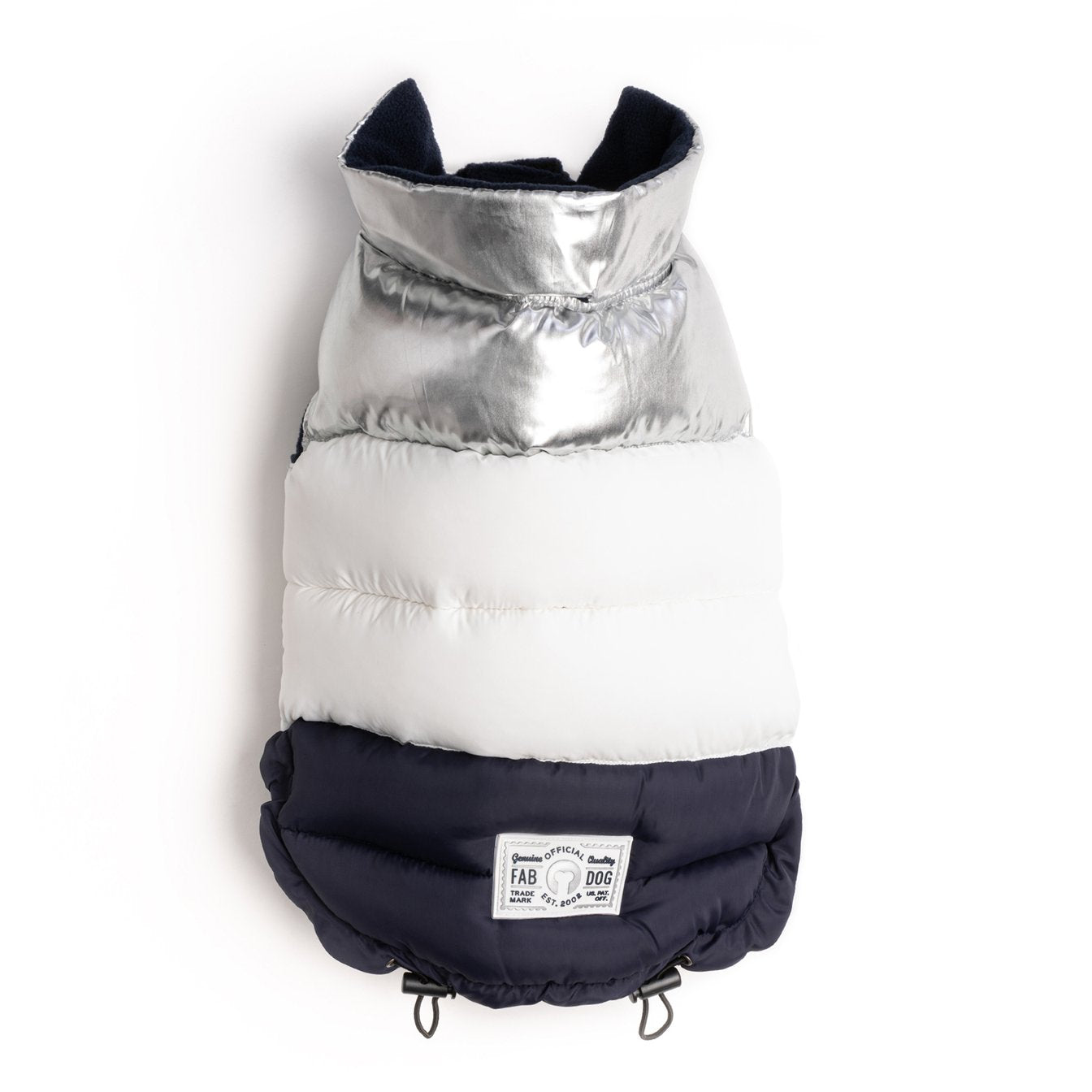 Fabdog - Silver, White & Navy Colour Block Puffer [CLEARANCE] - Henlo Pets