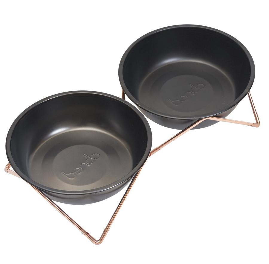 Bendo - 'WOOF' Double Black Bowl on Copper Frame - Henlo Pets