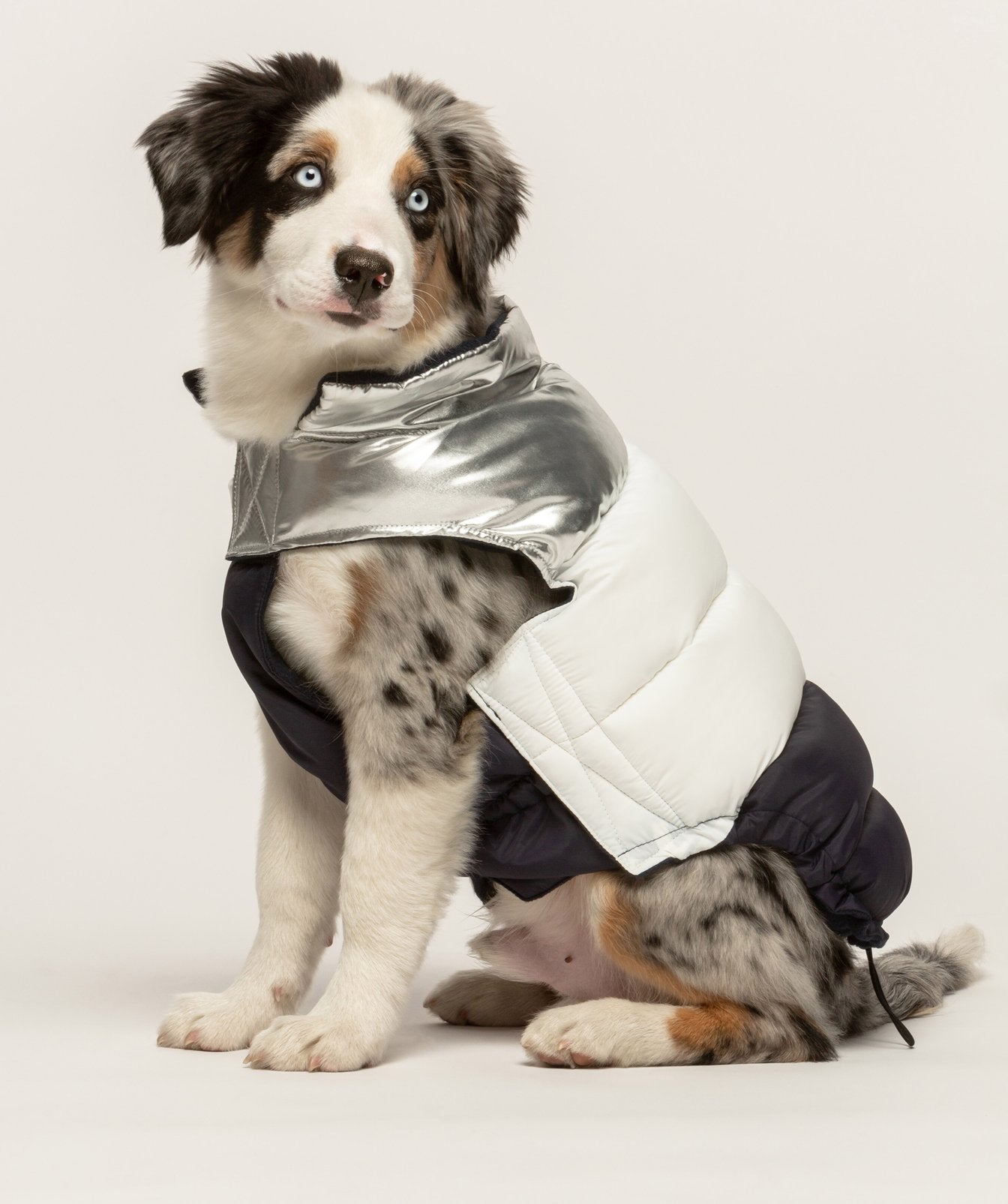 Fabdog - Silver, White &amp; Navy Colour Block Puffer [CLEARANCE] - Henlo Pets