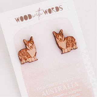 Corgi - Wooden Stud Earrings - Henlo Pets