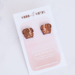 Border Collie - Wooden Stud Earrings - Henlo Pets